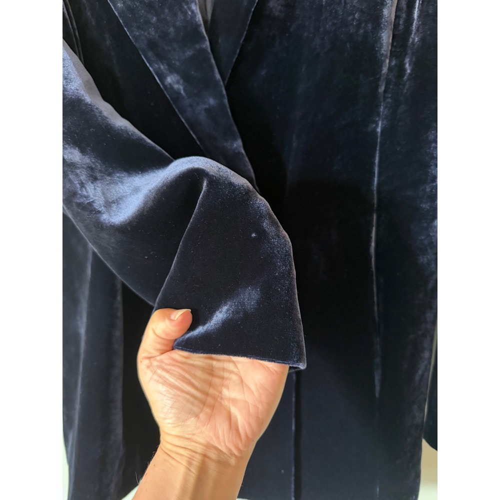 Eileen Fisher Midnight Blue Velvet Silk Blend Blazer Navy Longline Jacket Medium - Picture 5 of 9